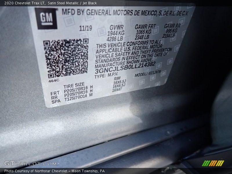 Satin Steel Metallic / Jet Black 2020 Chevrolet Trax LT