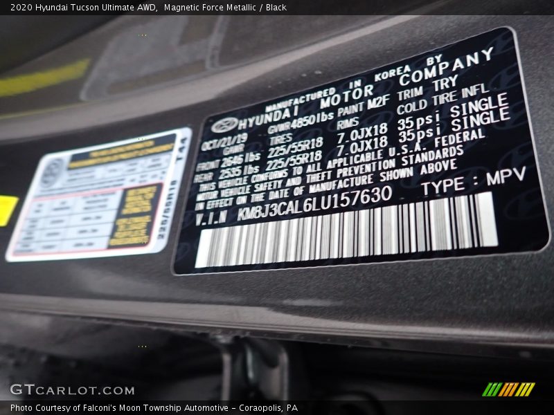 Magnetic Force Metallic / Black 2020 Hyundai Tucson Ultimate AWD