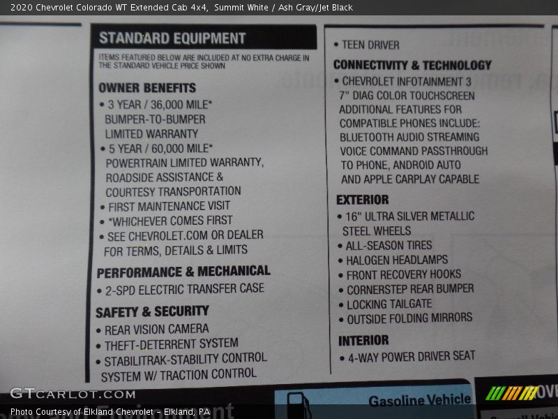  2020 Colorado WT Extended Cab 4x4 Window Sticker