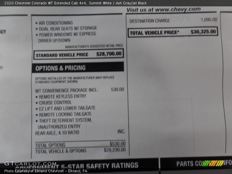  2020 Colorado WT Extended Cab 4x4 Window Sticker