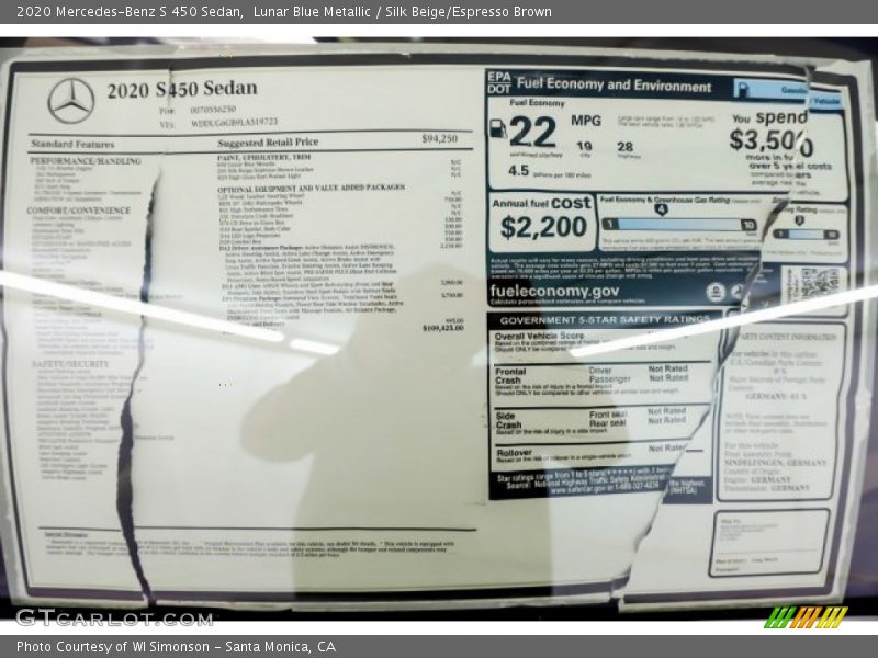 Lunar Blue Metallic / Silk Beige/Espresso Brown 2020 Mercedes-Benz S 450 Sedan