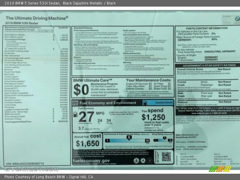 Black Sapphire Metallic / Black 2019 BMW 5 Series 530i Sedan