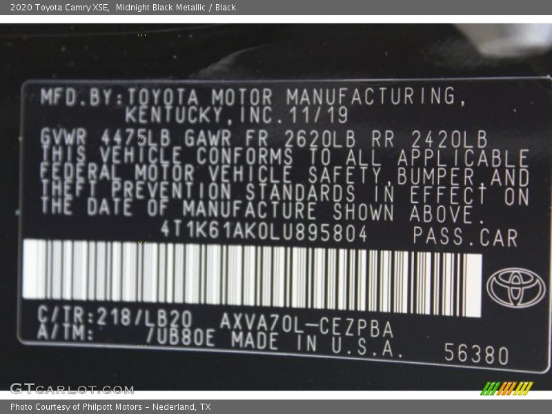 Midnight Black Metallic / Black 2020 Toyota Camry XSE