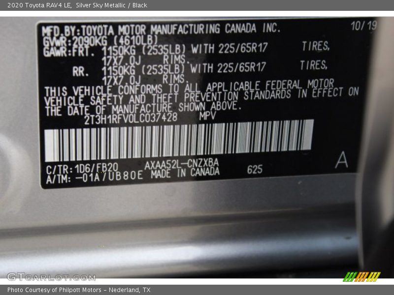 Silver Sky Metallic / Black 2020 Toyota RAV4 LE