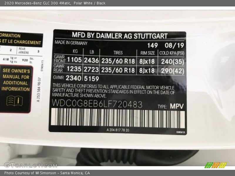 Polar White / Black 2020 Mercedes-Benz GLC 300 4Matic