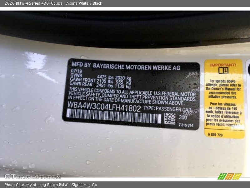 Alpine White / Black 2020 BMW 4 Series 430i Coupe