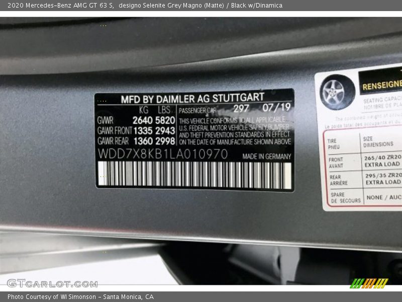 designo Selenite Grey Magno (Matte) / Black w/Dinamica 2020 Mercedes-Benz AMG GT 63 S