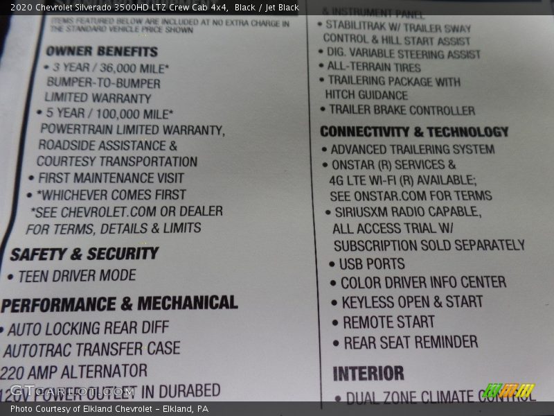  2020 Silverado 3500HD LTZ Crew Cab 4x4 Window Sticker