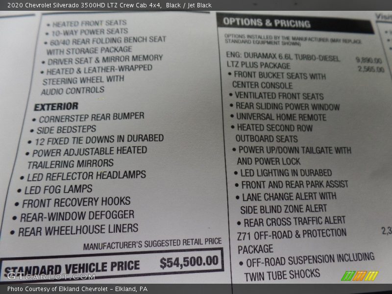  2020 Silverado 3500HD LTZ Crew Cab 4x4 Window Sticker