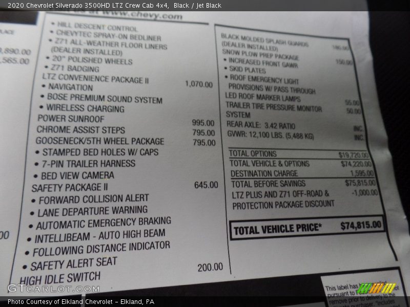  2020 Silverado 3500HD LTZ Crew Cab 4x4 Window Sticker