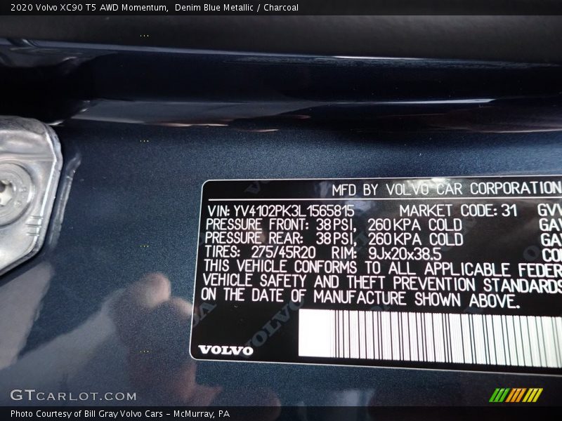 Denim Blue Metallic / Charcoal 2020 Volvo XC90 T5 AWD Momentum