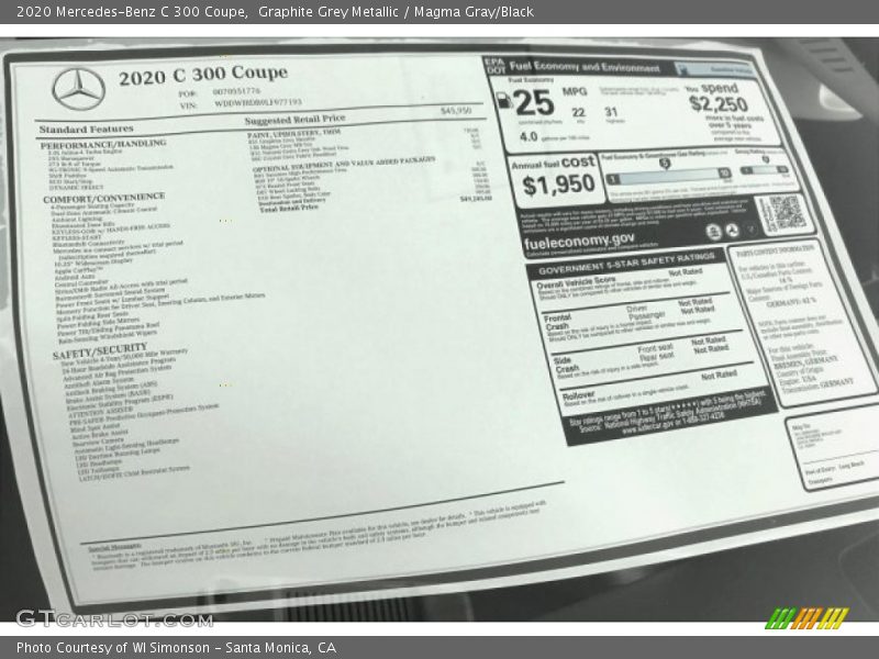  2020 C 300 Coupe Window Sticker