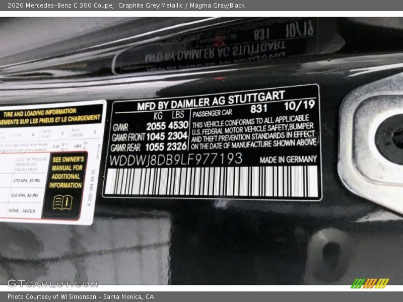 2020 C 300 Coupe Graphite Grey Metallic Color Code 831
