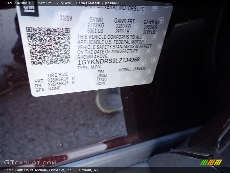 Garnet Metallic / Jet Black 2020 Cadillac XT5 Premium Luxury AWD