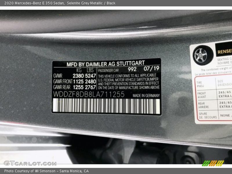 Selenite Grey Metallic / Black 2020 Mercedes-Benz E 350 Sedan
