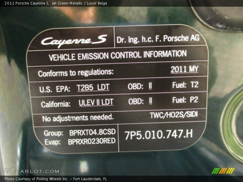 Info Tag of 2011 Cayenne S