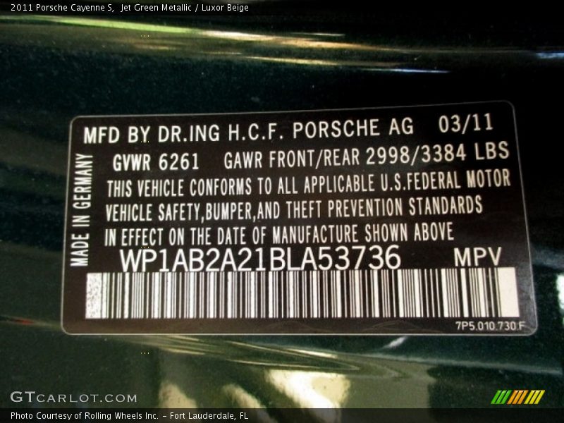 Jet Green Metallic / Luxor Beige 2011 Porsche Cayenne S
