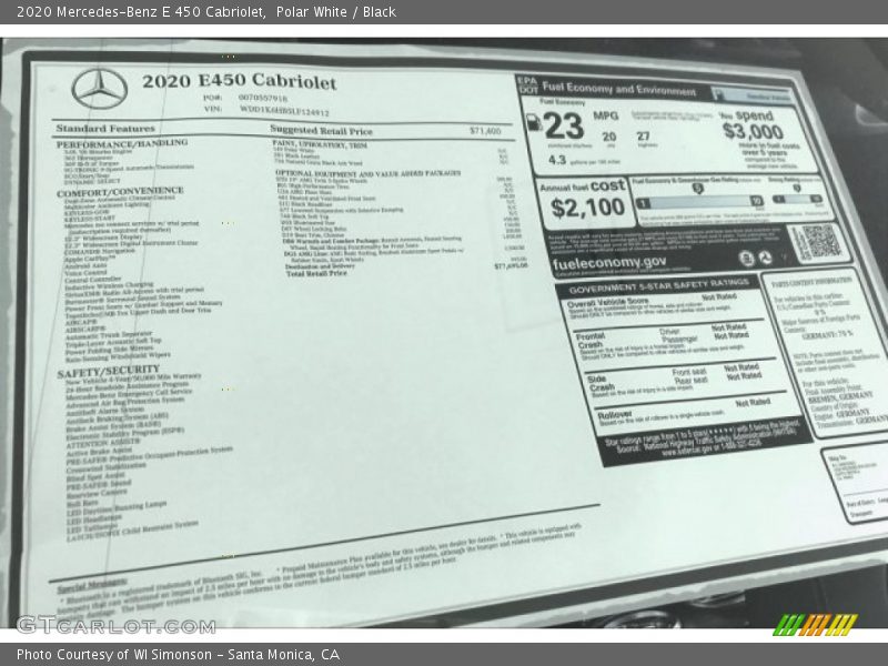  2020 E 450 Cabriolet Window Sticker