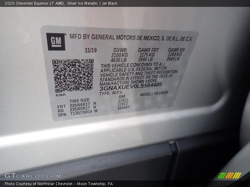Silver Ice Metallic / Jet Black 2020 Chevrolet Equinox LT AWD