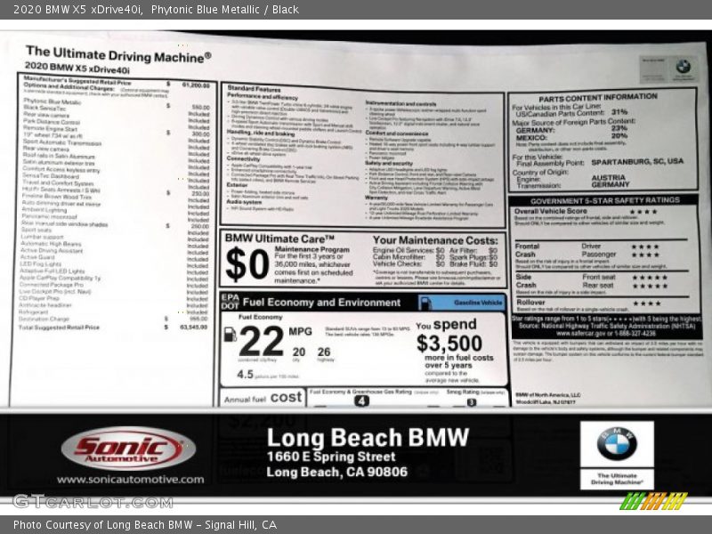 Phytonic Blue Metallic / Black 2020 BMW X5 xDrive40i