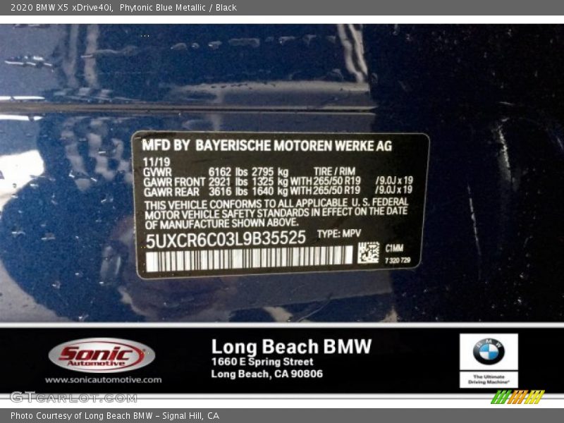 Phytonic Blue Metallic / Black 2020 BMW X5 xDrive40i