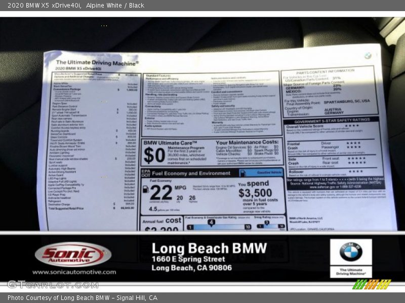 Alpine White / Black 2020 BMW X5 xDrive40i