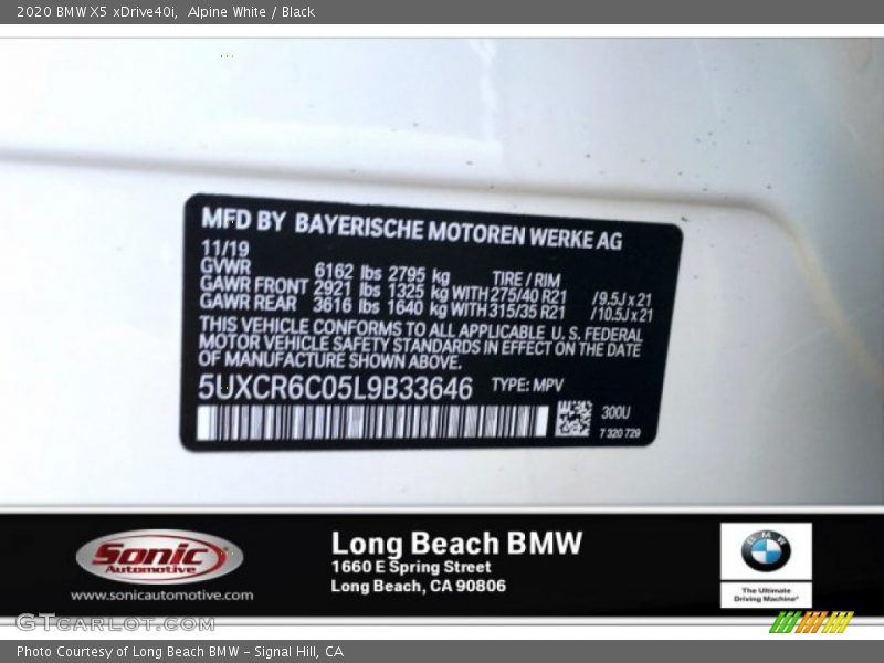 Alpine White / Black 2020 BMW X5 xDrive40i