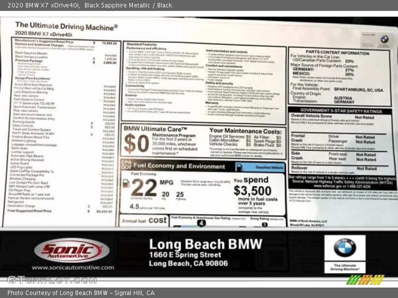 Black Sapphire Metallic / Black 2020 BMW X7 xDrive40i