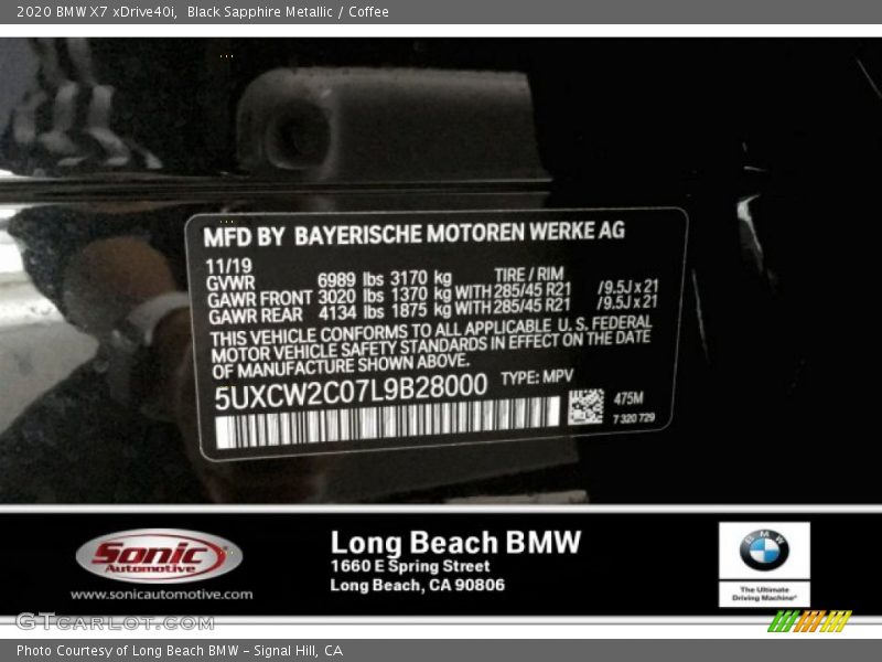 Black Sapphire Metallic / Coffee 2020 BMW X7 xDrive40i
