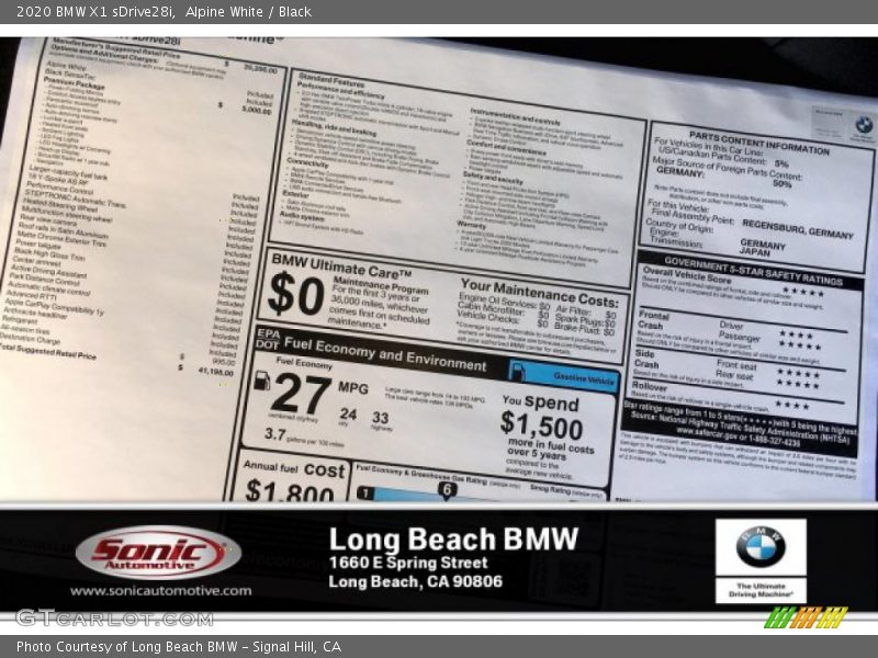 Alpine White / Black 2020 BMW X1 sDrive28i