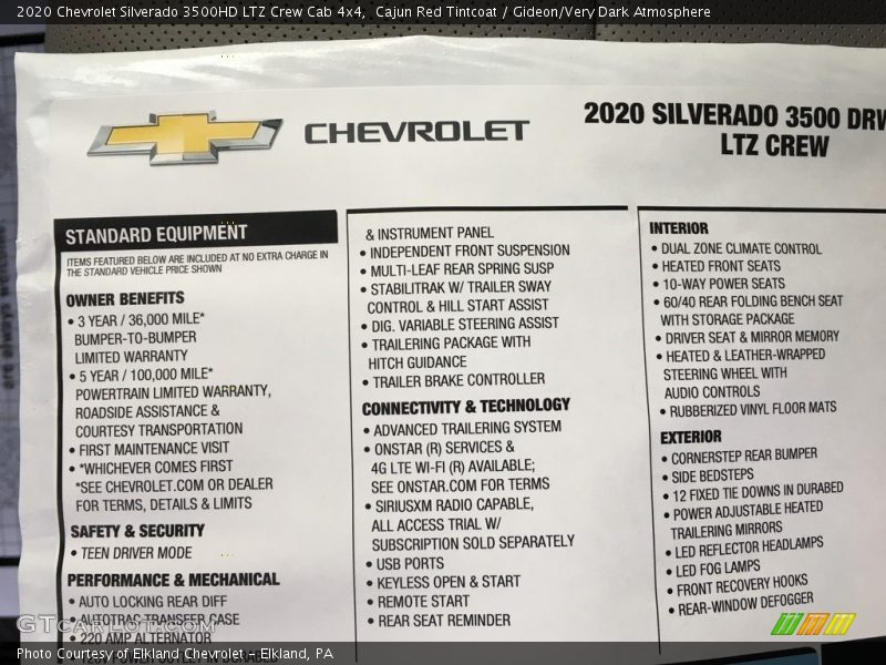  2020 Silverado 3500HD LTZ Crew Cab 4x4 Window Sticker