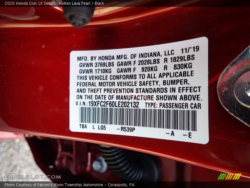 2020 Civic LX Sedan Molten Lava Pearl Color Code R539P