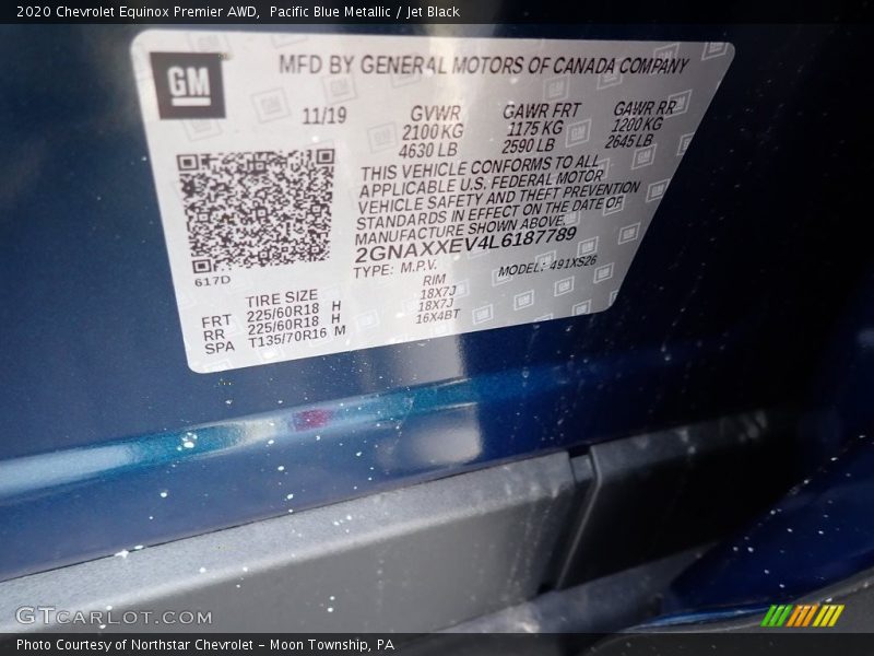 Pacific Blue Metallic / Jet Black 2020 Chevrolet Equinox Premier AWD