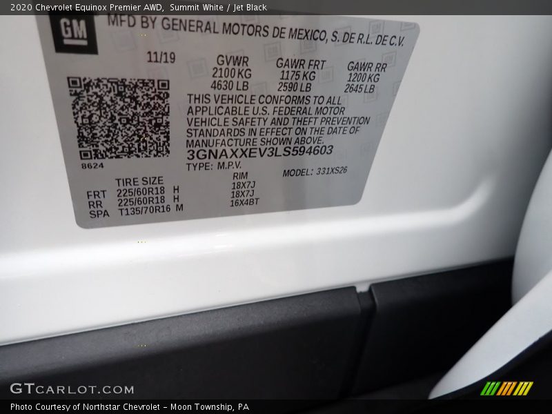 Summit White / Jet Black 2020 Chevrolet Equinox Premier AWD