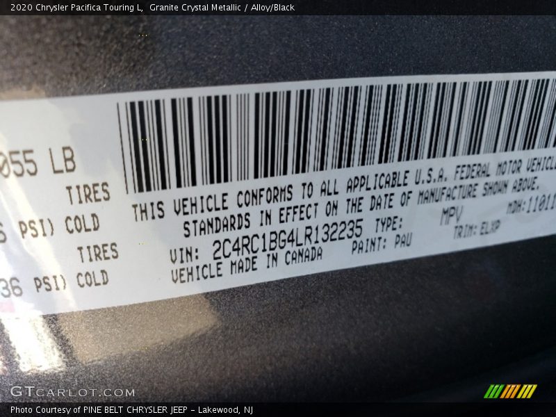 Granite Crystal Metallic / Alloy/Black 2020 Chrysler Pacifica Touring L