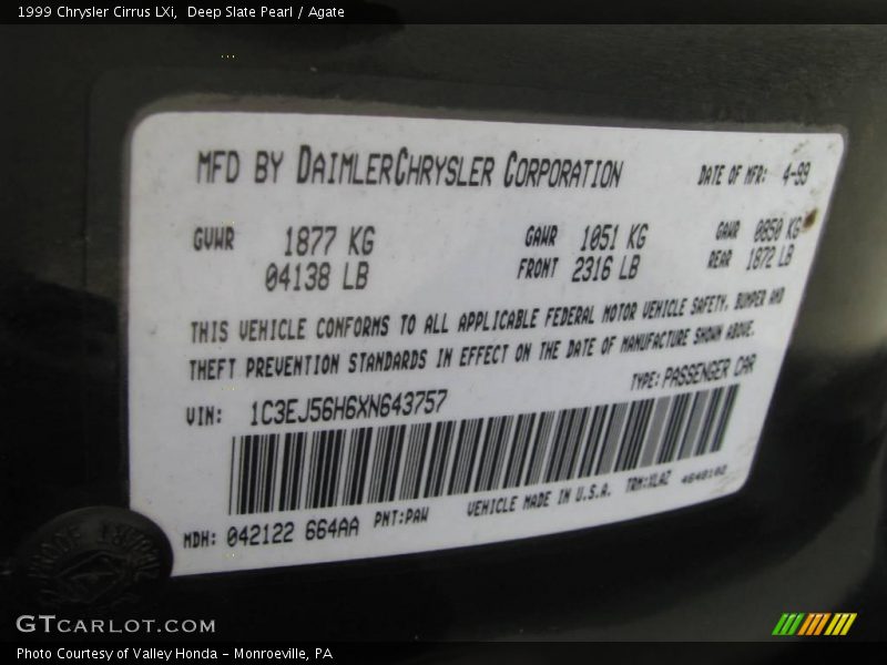 Deep Slate Pearl / Agate 1999 Chrysler Cirrus LXi