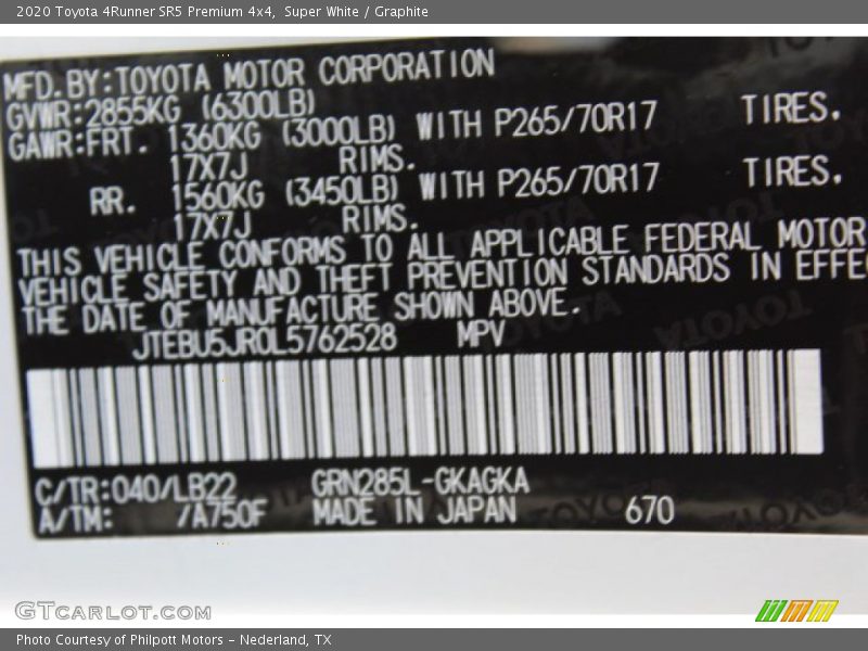 Super White / Graphite 2020 Toyota 4Runner SR5 Premium 4x4