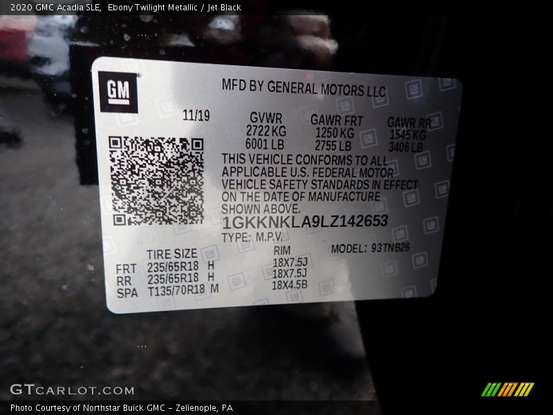 Ebony Twilight Metallic / Jet Black 2020 GMC Acadia SLE