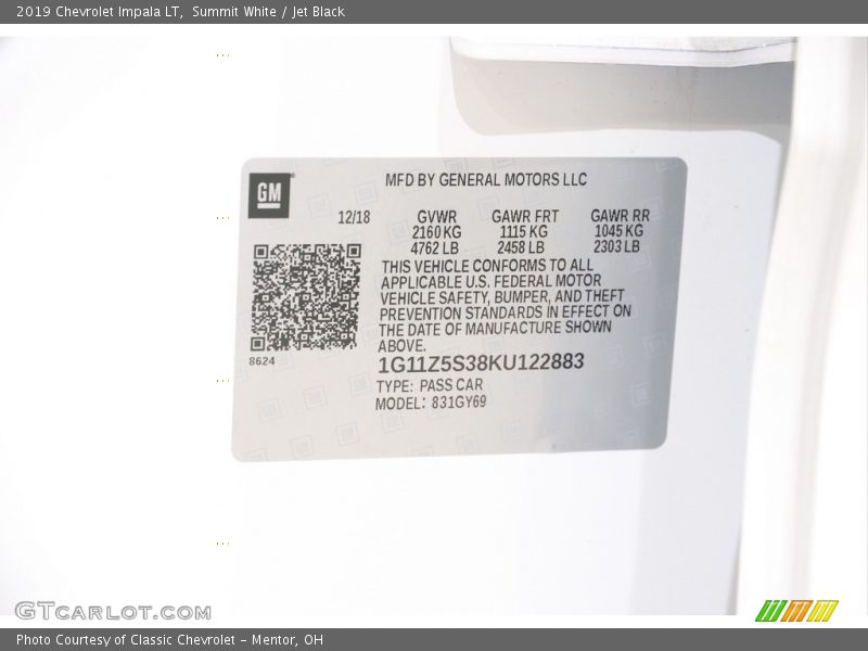 Summit White / Jet Black 2019 Chevrolet Impala LT