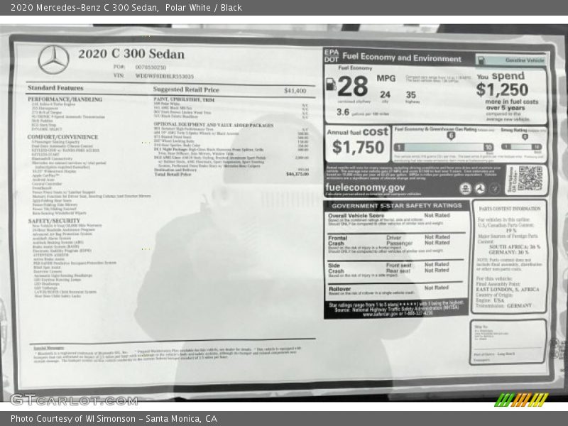 Polar White / Black 2020 Mercedes-Benz C 300 Sedan