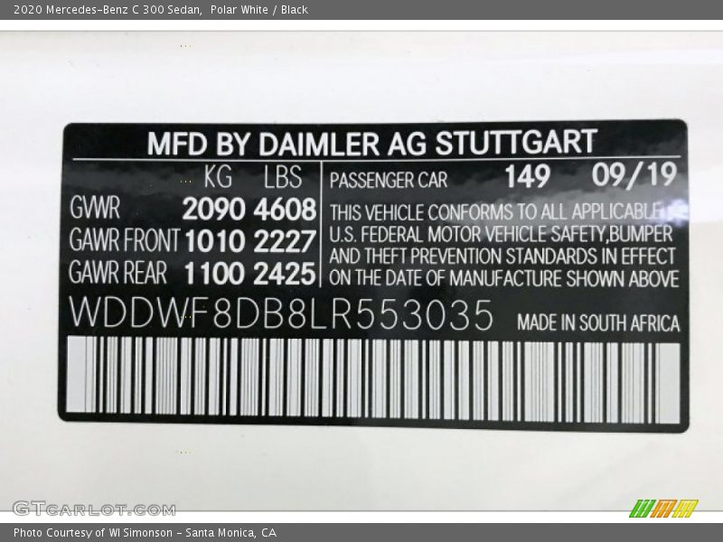 Polar White / Black 2020 Mercedes-Benz C 300 Sedan