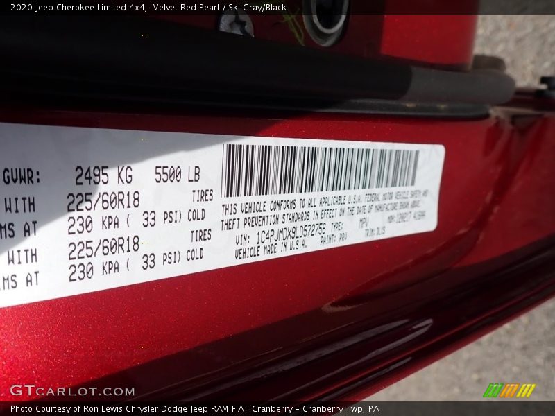 Velvet Red Pearl / Ski Gray/Black 2020 Jeep Cherokee Limited 4x4