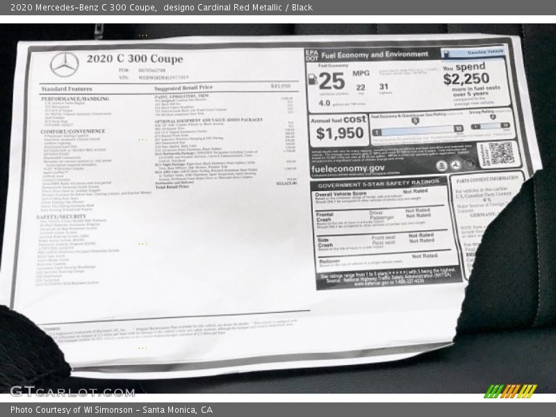  2020 C 300 Coupe Window Sticker