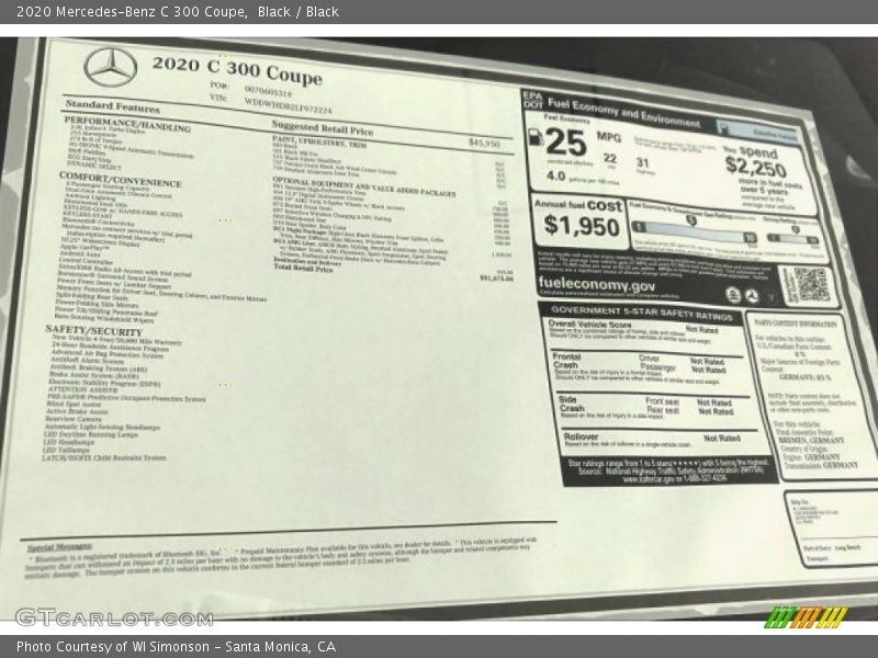  2020 C 300 Coupe Window Sticker