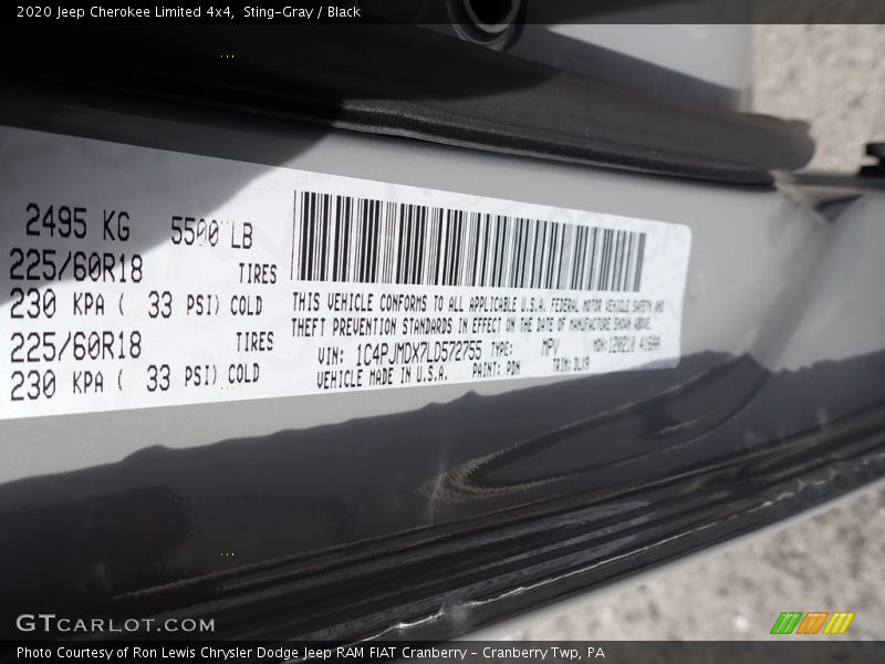 Sting-Gray / Black 2020 Jeep Cherokee Limited 4x4