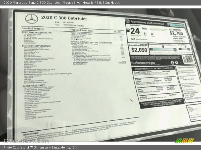  2020 C 300 Cabriolet Window Sticker
