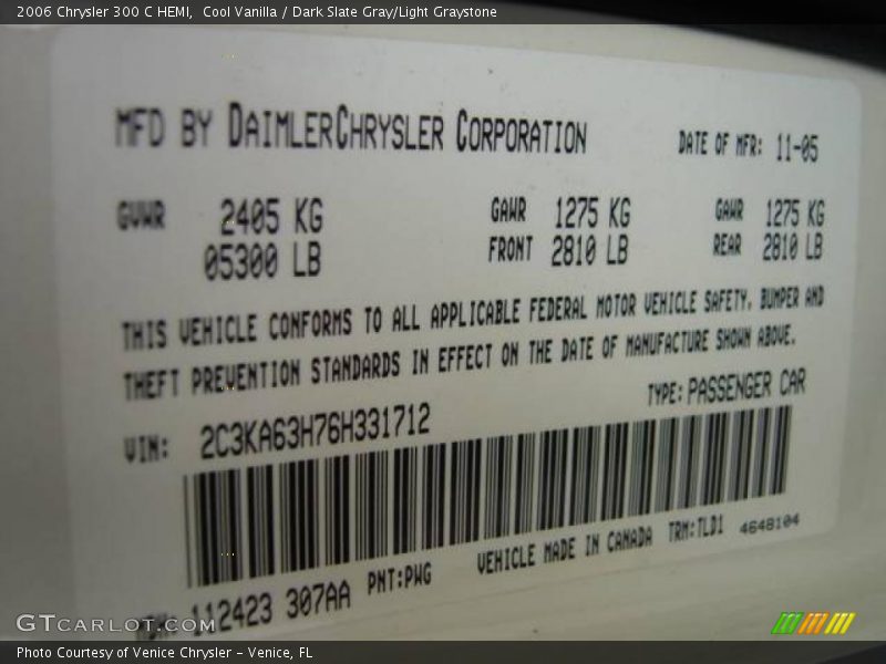 Cool Vanilla / Dark Slate Gray/Light Graystone 2006 Chrysler 300 C HEMI
