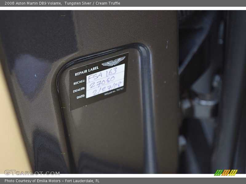 Tungsten Silver / Cream Truffle 2008 Aston Martin DB9 Volante
