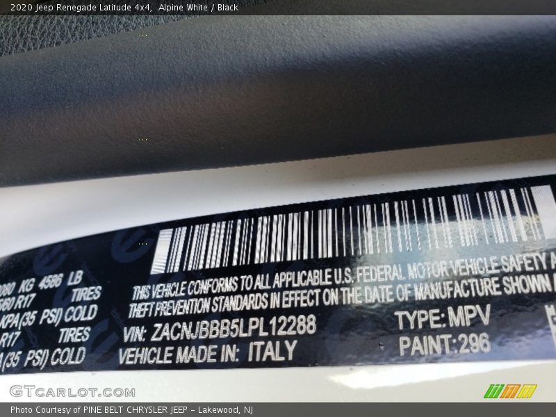 Alpine White / Black 2020 Jeep Renegade Latitude 4x4