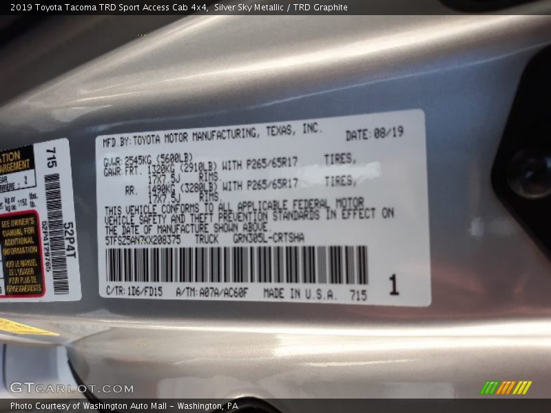 Silver Sky Metallic / TRD Graphite 2019 Toyota Tacoma TRD Sport Access Cab 4x4